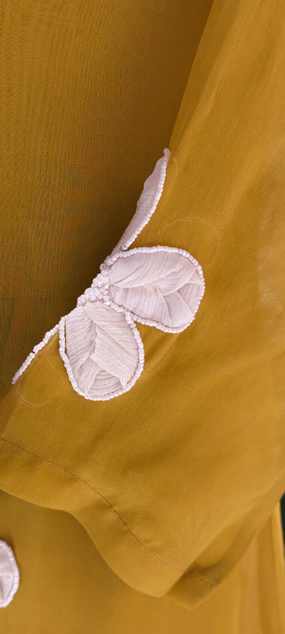 Floral Elegance Applique Pearl Upwork Solid Co-Ord Set In Organza Fabric (Inner Inside)-13748