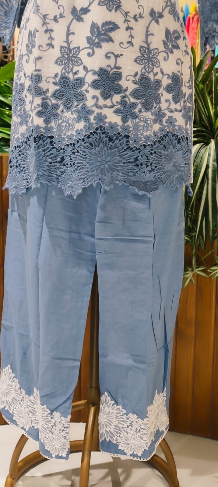 Very Fine Intricate Embroidery Minimal Laced Neck Line With Cut Work Co-Ord Set In Cotton Fabric With Lining- 13768