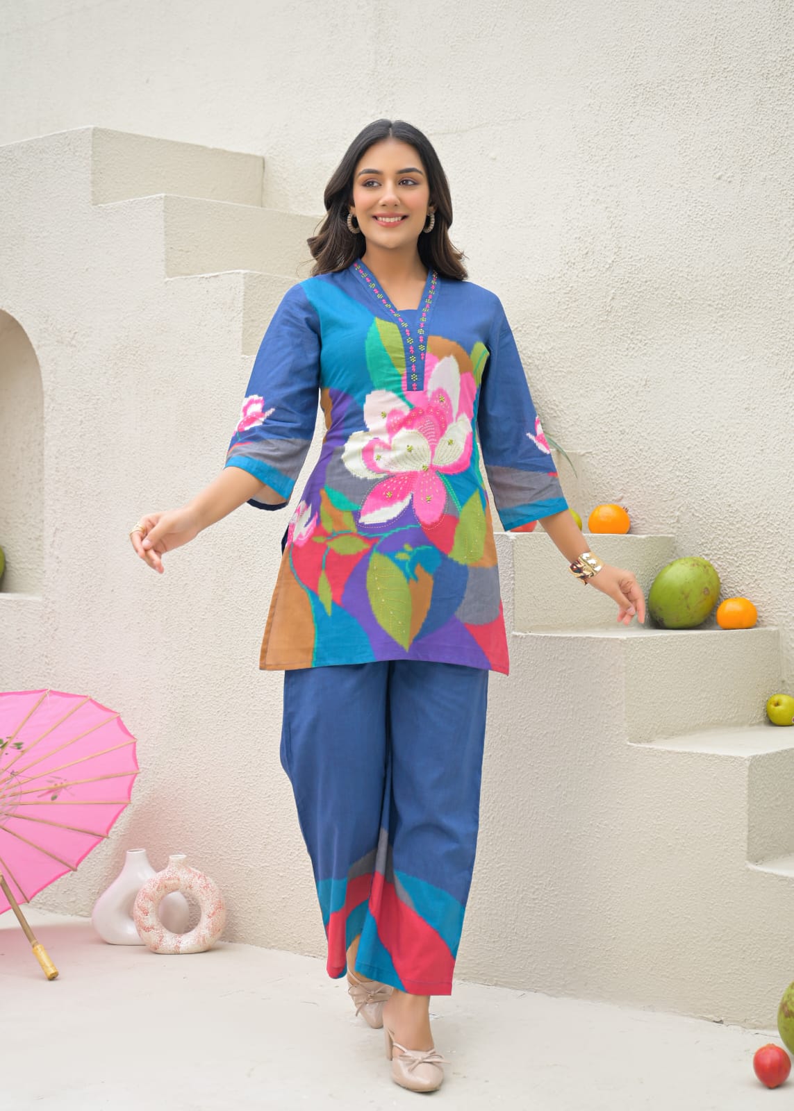 Summer Vibe Cool Printed Co-Ord Set In Premium Cotton Fabric- 13805