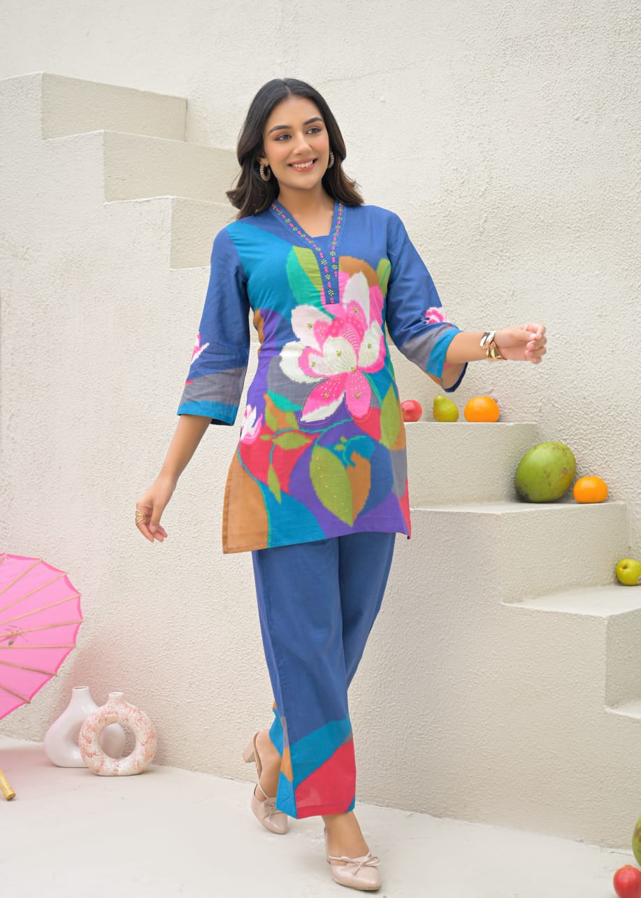 Summer Vibe Cool Printed Co-Ord Set In Premium Cotton Fabric- 13805