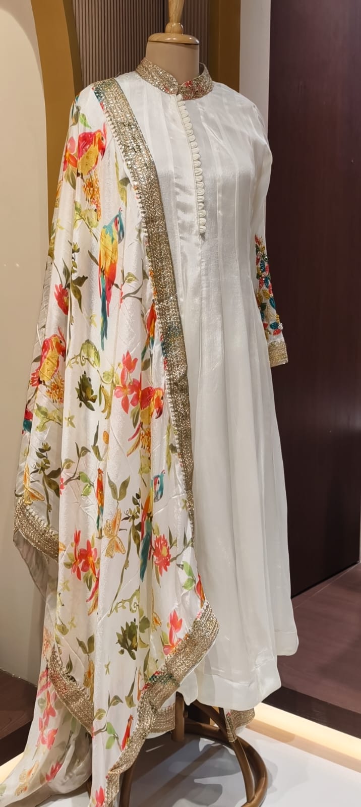 Premium Chinon Panel Anarkali Full Suit Set With Multicolor Floral Embroidery Work In Sleeve & Printed Dupatta- 13751