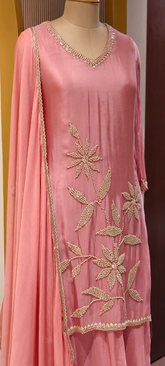 Silver Cut Dana Pastel Elegance Leafy Embroidered Festive Wear Chinon Full Suit Set With Dupatta- 13802