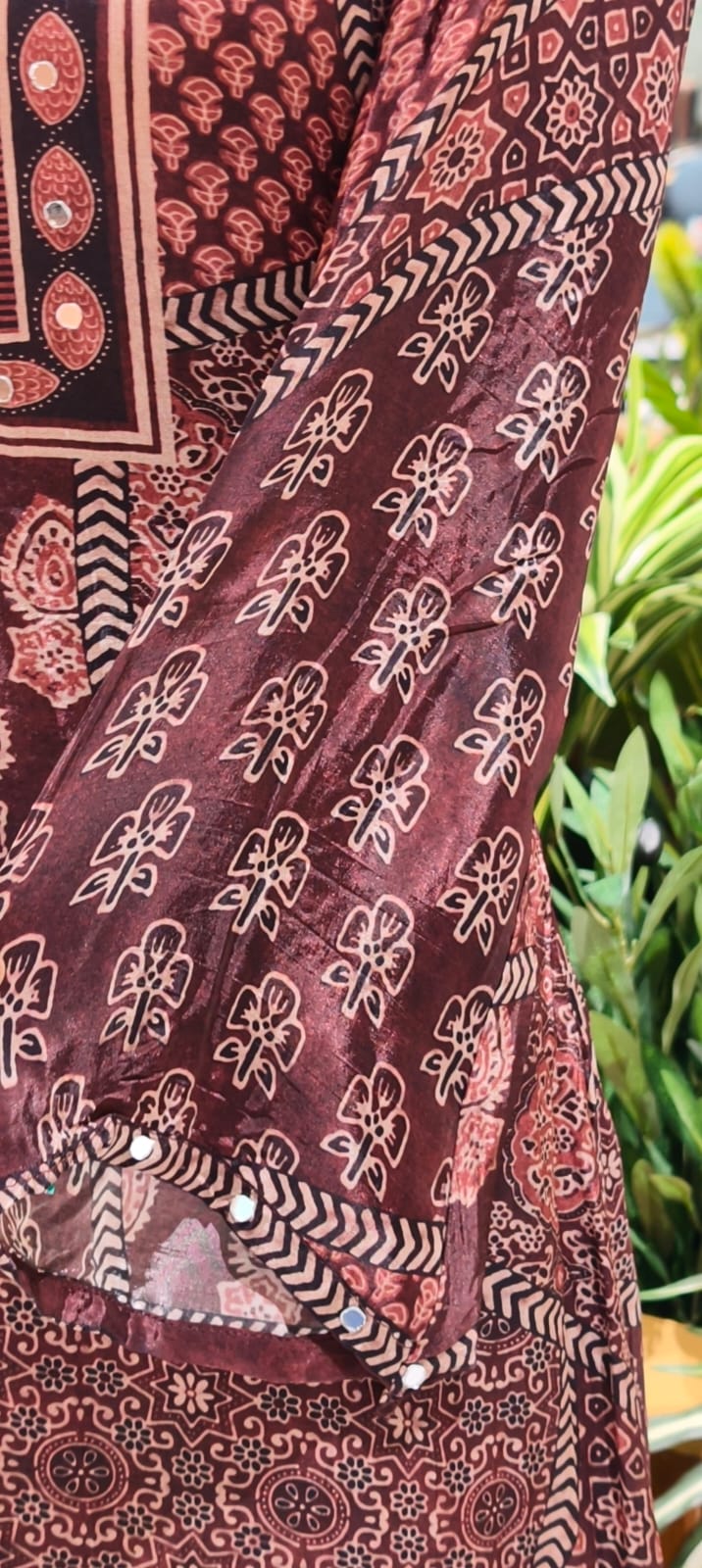 Ajrakh Multi Prints Ethnic Wear A-Line Kurta Pant Set In Pure Crepe Fabric-13753