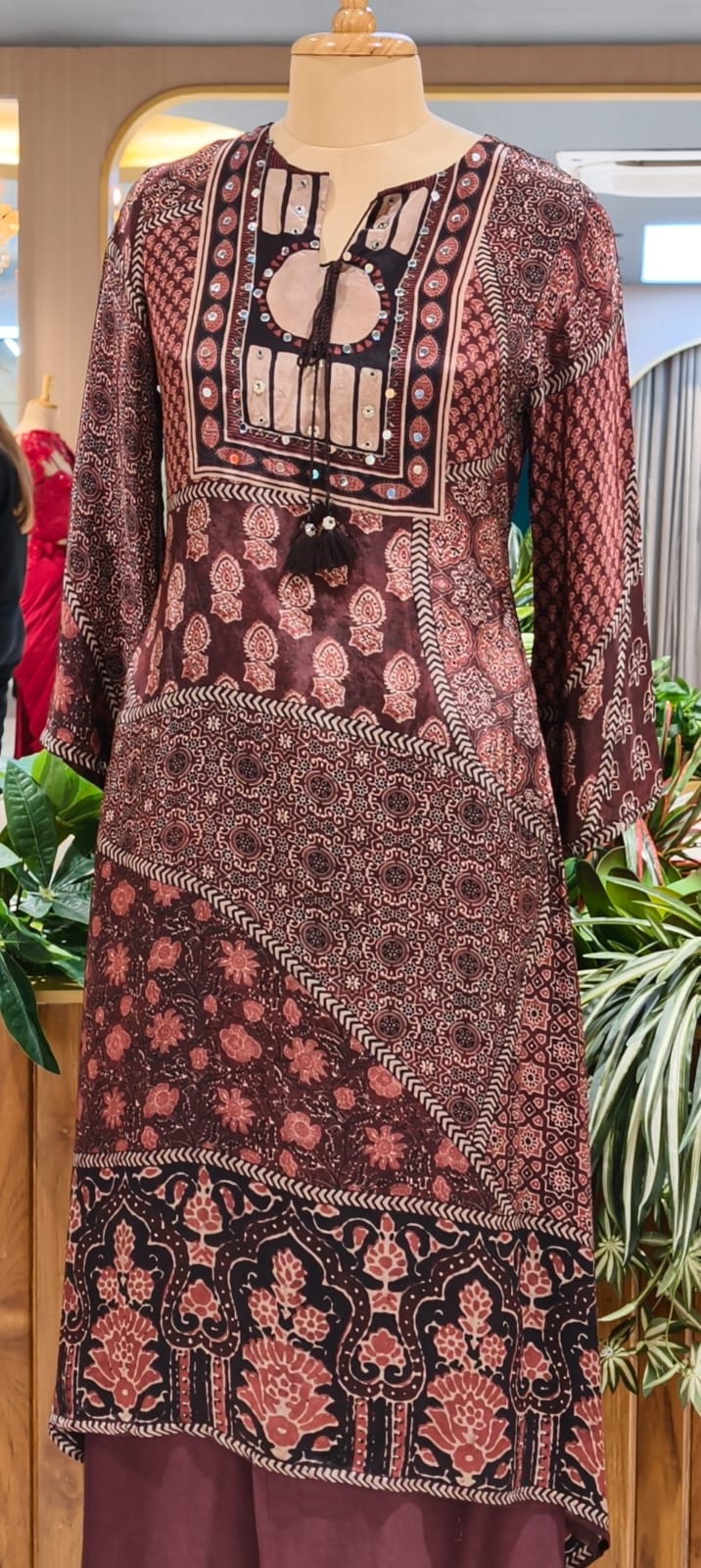 Ajrakh Multi Prints Ethnic Wear A-Line Kurta Pant Set In Pure Crepe Fabric-13753