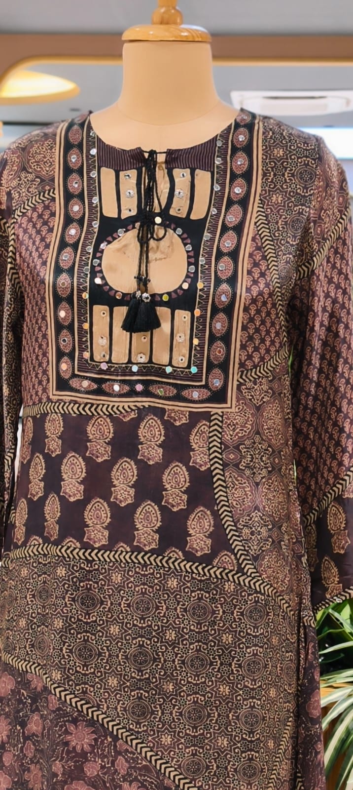 Ajrakh Multi Prints Ethnic Wear A-Line Kurta Pant Set In Pure Crepe Fabric-13753
