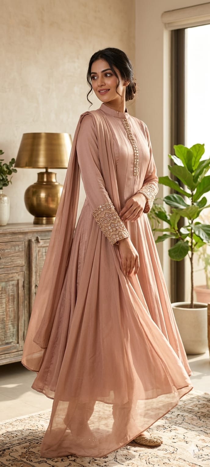 Embroidered Elegant Chinon Anarkali Suit Set with Dupatta-13849