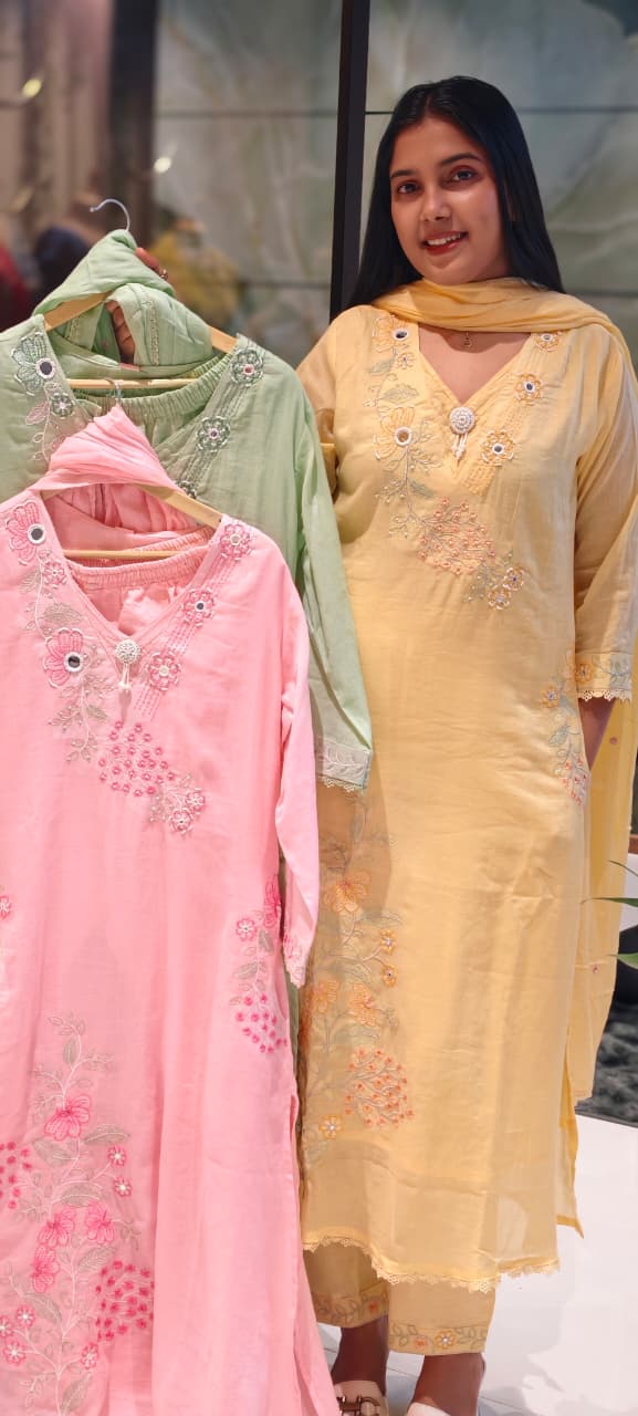 Pastel Shade Aline With Side Cut and Pockets Full Suit Set-13962