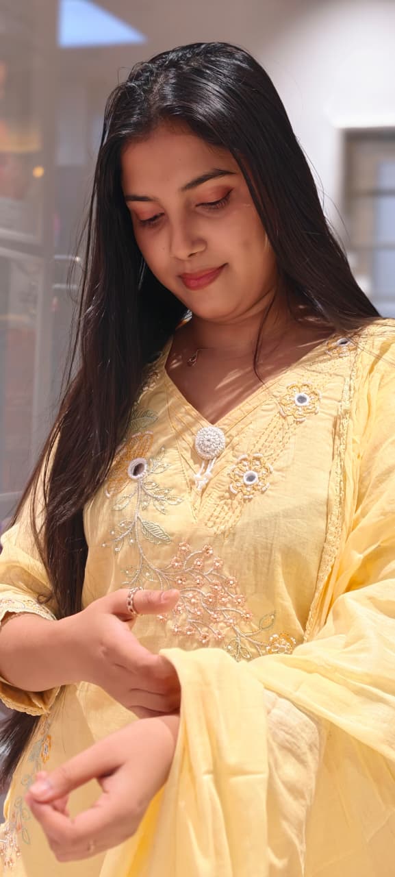 Pastel Shade Aline With Side Cut and Pockets Full Suit Set-13962