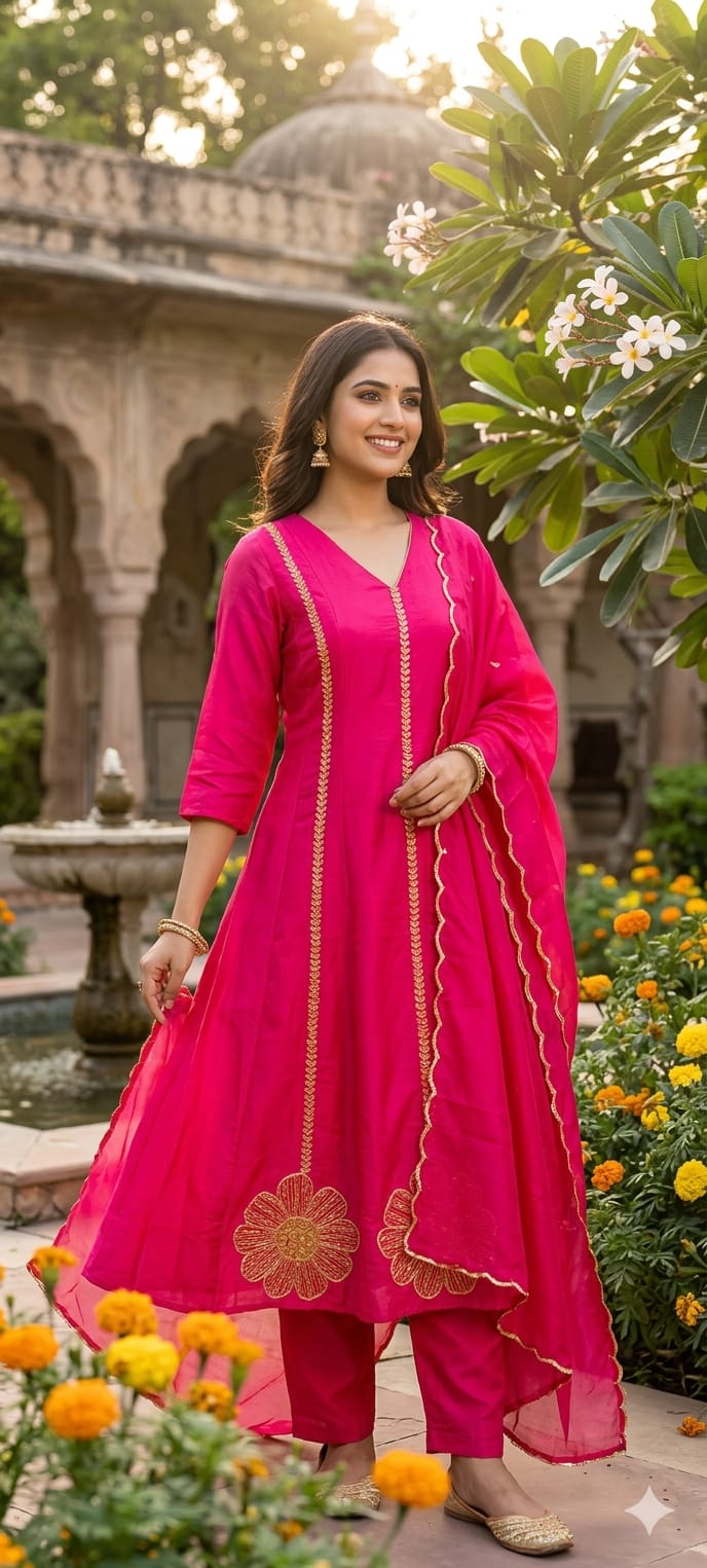 Beautyful Anarkali With Silk Dupatta Set-13784