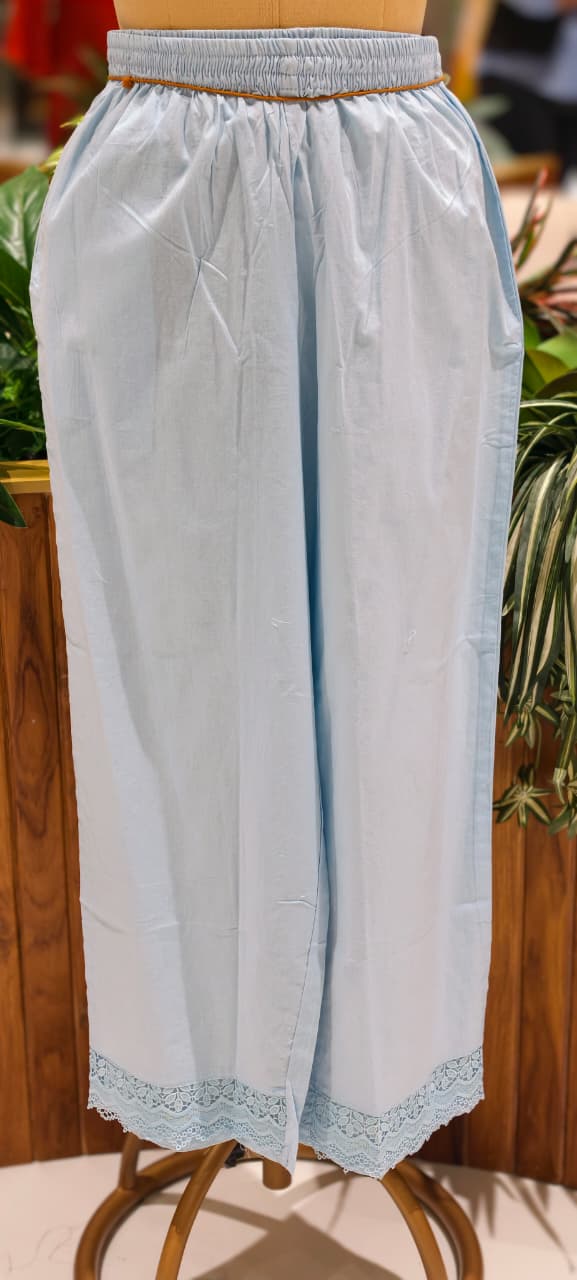 Elegant Cotton Schiffli Embroidered Kurta Pant Set with Lace Detailing 13972 RB36