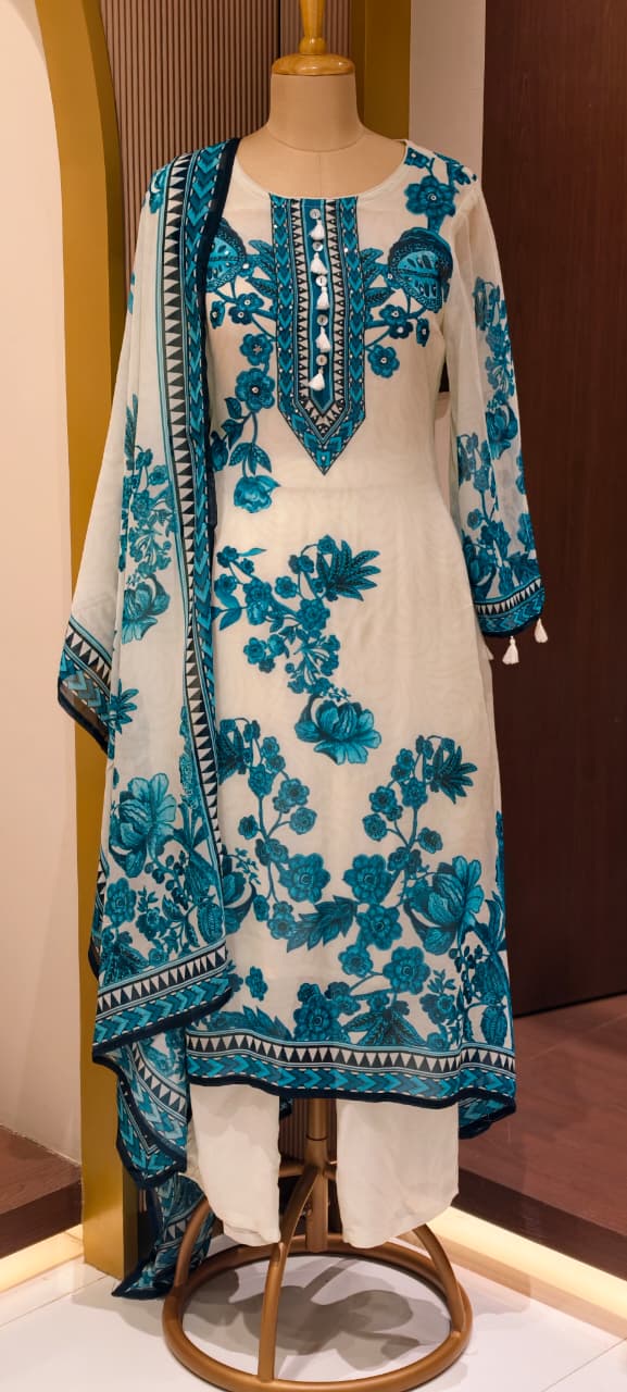 Premium Georgette Embroidered Kurta Pant Set with Statement Dupatta 13874 RB39