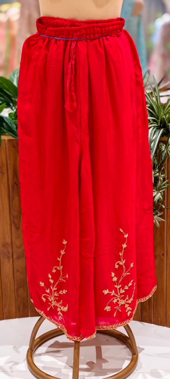 Vibrant Floral Motif Zardosi Wok Heavy Chinon Full Suit Set With Dupatta & Palazzo Bottom- 13624