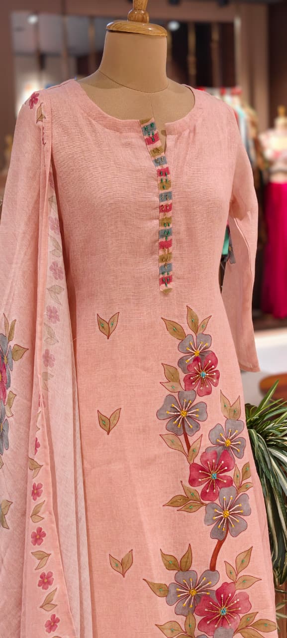 Digital Multicolor Floral Placement Print Jute Cotton Full Suit Set With Dupatta- 13791