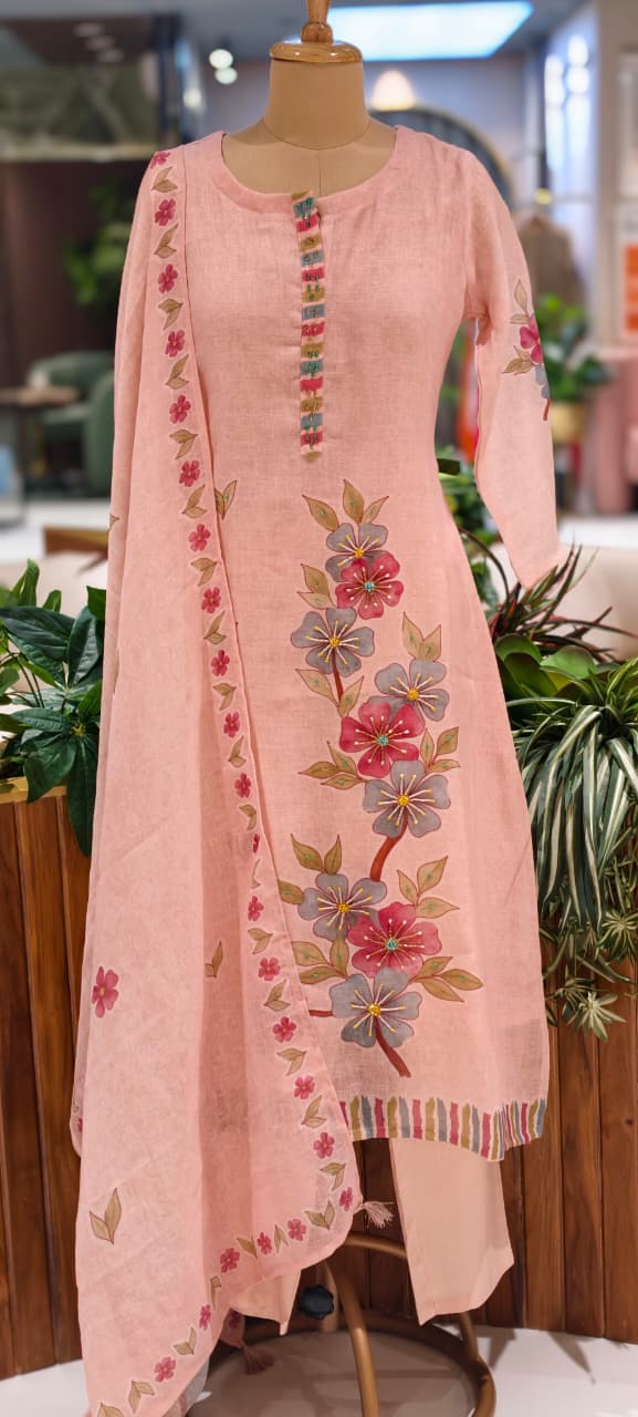 Digital Multicolor Floral Placement Print Jute Cotton Full Suit Set With Dupatta- 13791