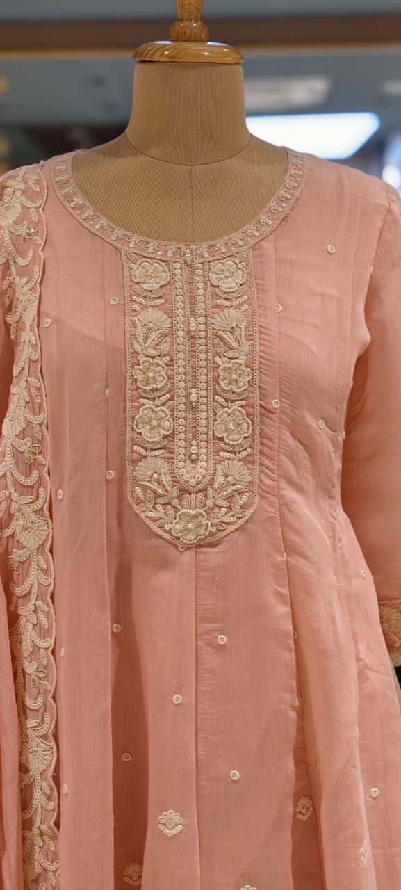 Soft Premium Intricate Floral Embroidery Panel Anarkali Pastel Shaded Full Suit Set With Dupatta- 14116 RB125