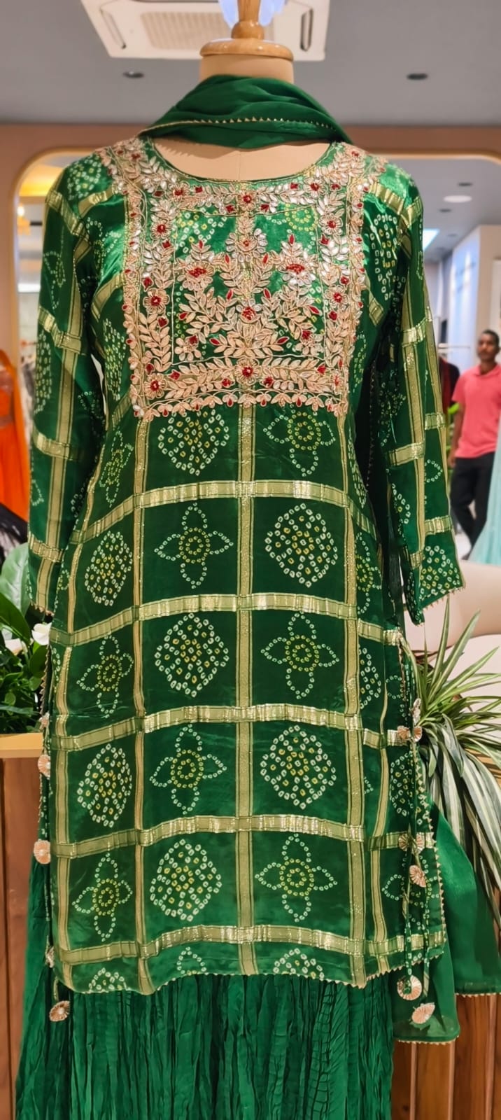 Ghatchola Festive Inspired Gotta Wok Bandhej Full Suit Set With Sharara Bottom & Dupatta In Gajji Silk Fabric- 13918 RB118