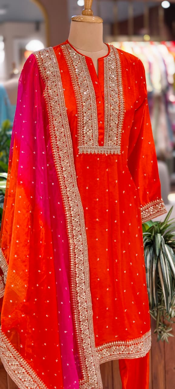 Zarina Work Fuschia Grace Vibrant Festive Full Suit Set With Dupatta In Russian Silk Fabric-14075 RB126