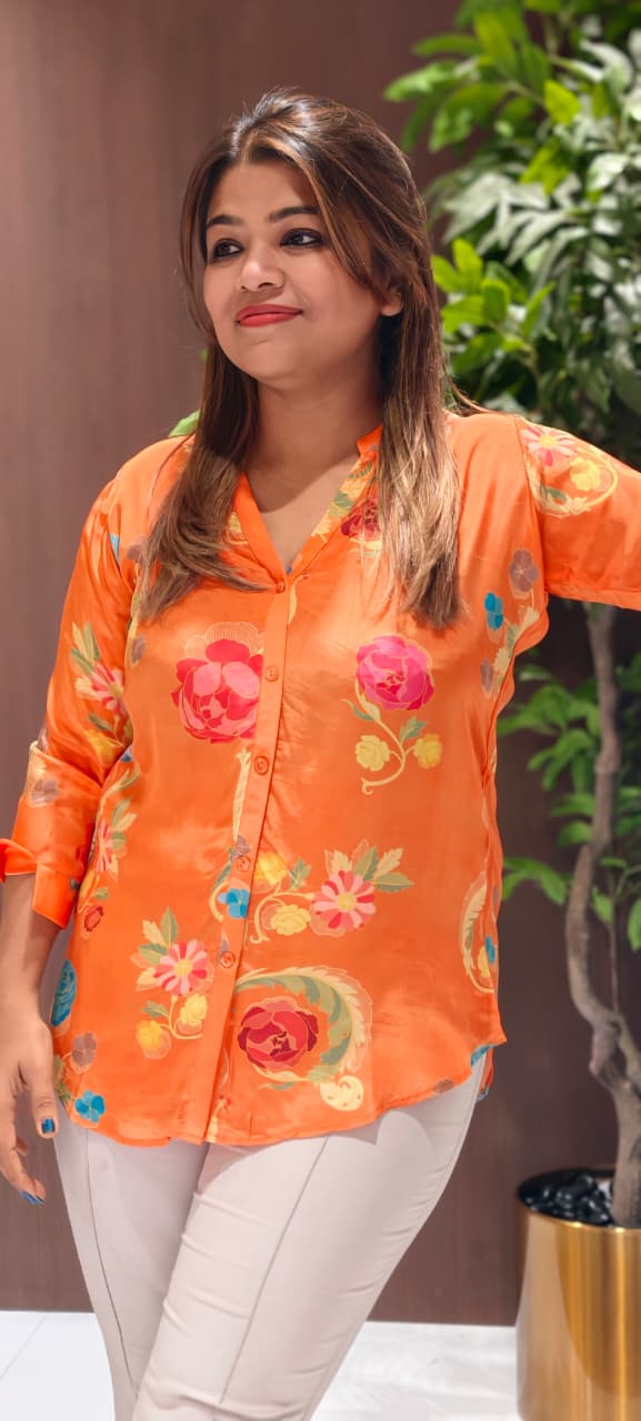 Light Weight Stunning Floral Printed Casual Wear Crepe Shirt- 14125 RB144