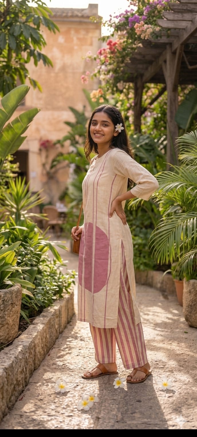 Mossaic Striped Print Premium Mul-Cotton Summer Friendly Kurta Pant Set- 14133 RB146