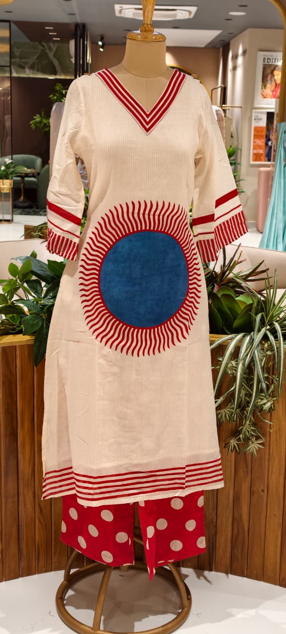 Sun Inspired Printed Kurta With Polka Dotted Pant In Premium Mul Cotton Fabric- 14139 RB145