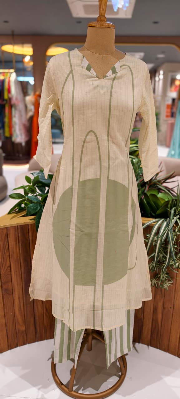 Mossaic Striped Print Premium Mul-Cotton Summer Friendly Kurta Pant Set- 14133 RB146