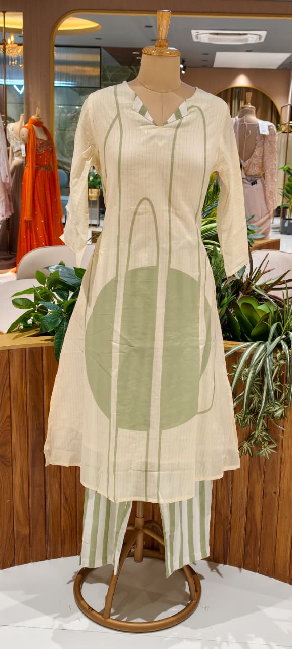 Mossaic Striped Print Premium Mul-Cotton Summer Friendly Kurta Pant Set- 14133 RB146