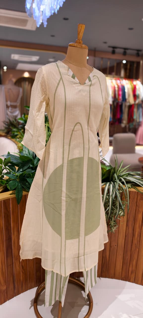 Mossaic Striped Print Premium Mul-Cotton Summer Friendly Kurta Pant Set- 14133 RB146