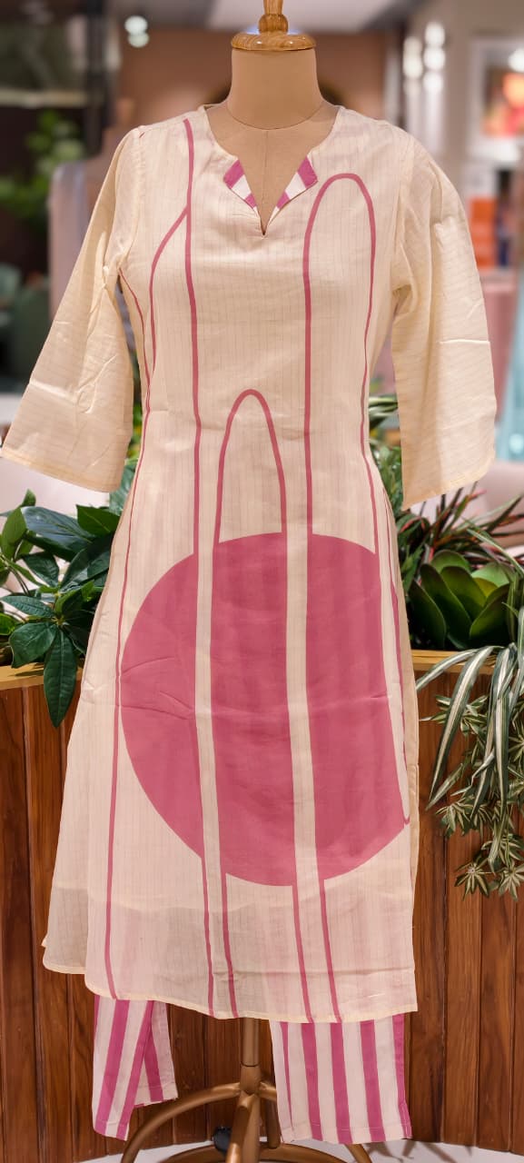 Mossaic Striped Print Premium Mul-Cotton Summer Friendly Kurta Pant Set- 14133 RB146