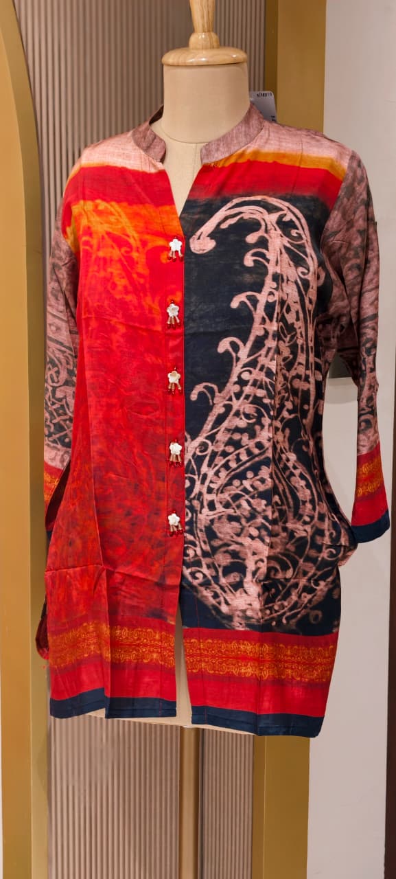 Crimson Mango Buti One Sided Print Casual Wear Muslin Short Kurti Only-14156  RB167