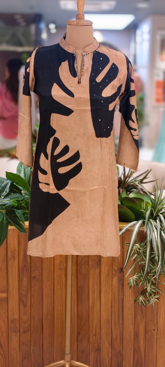 Sophisticated Bloomy Blue Casual Wear Collared Muslin Short Kurti Only-14165  RB165