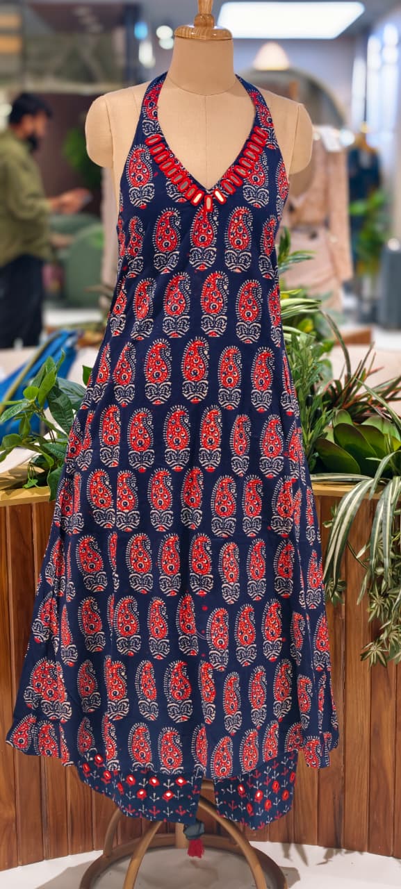 Real Mirror Haulter Neckline Summer Friendly Printed Kurta Pant Set In Cotton Fabric- 14190 RB168