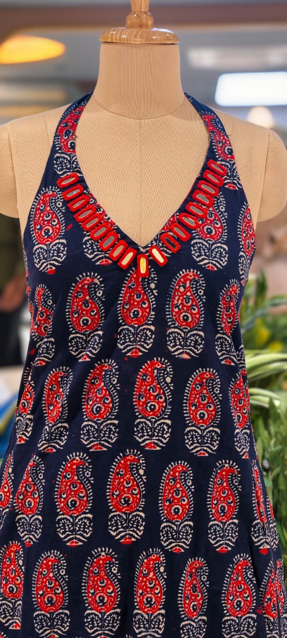 Real Mirror Haulter Neckline Summer Friendly Printed Kurta Pant Set In Cotton Fabric- 14190 RB168