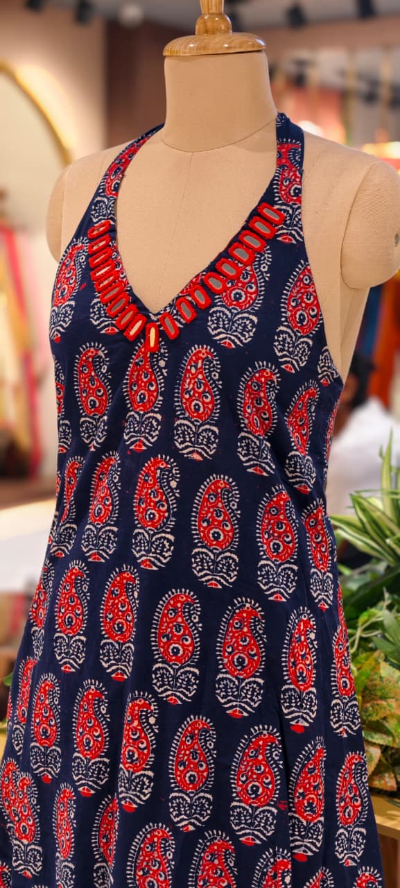 Real Mirror Haulter Neckline Summer Friendly Printed Kurta Pant Set In Cotton Fabric- 14190 RB168