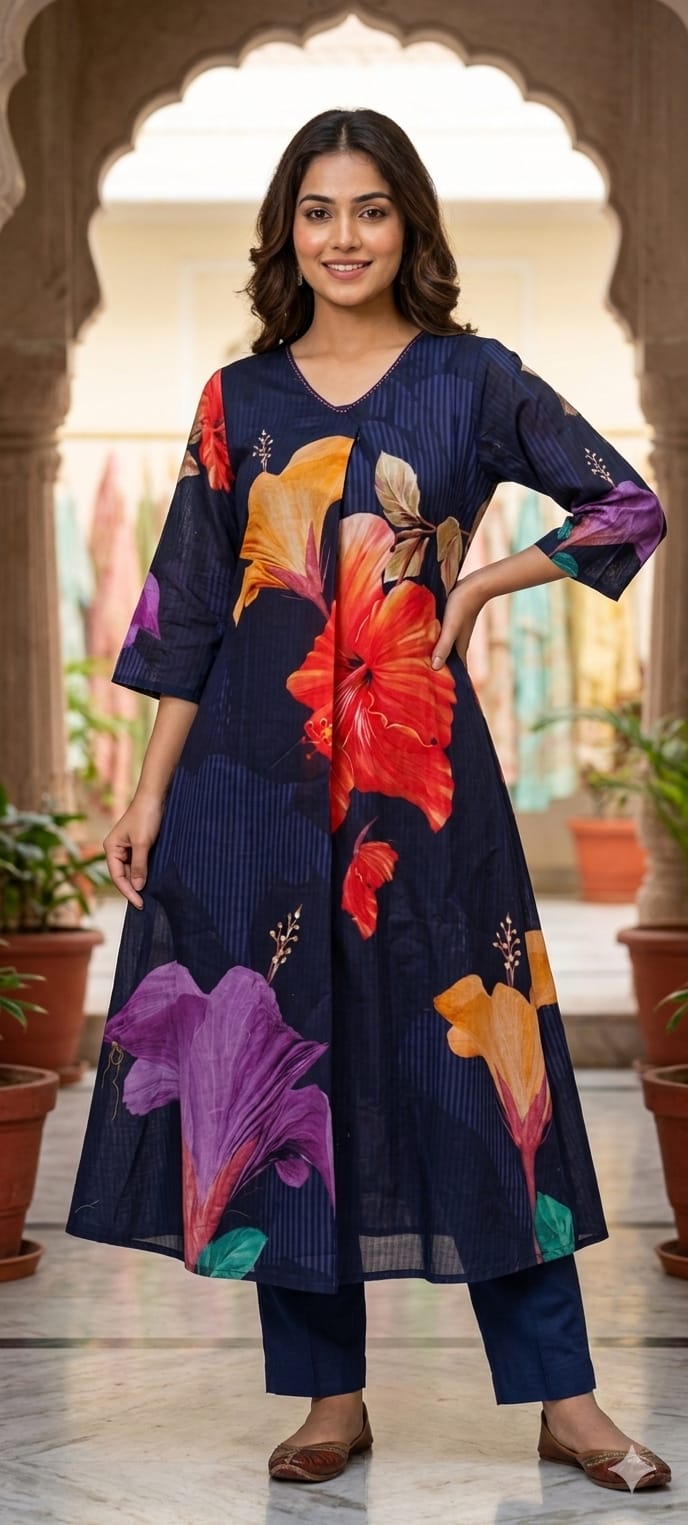 Elegant Floral Printed Mul Cotton Kurta Collection with Bold Statement Blooms In Mul Cotton Fabric-14142 RB194