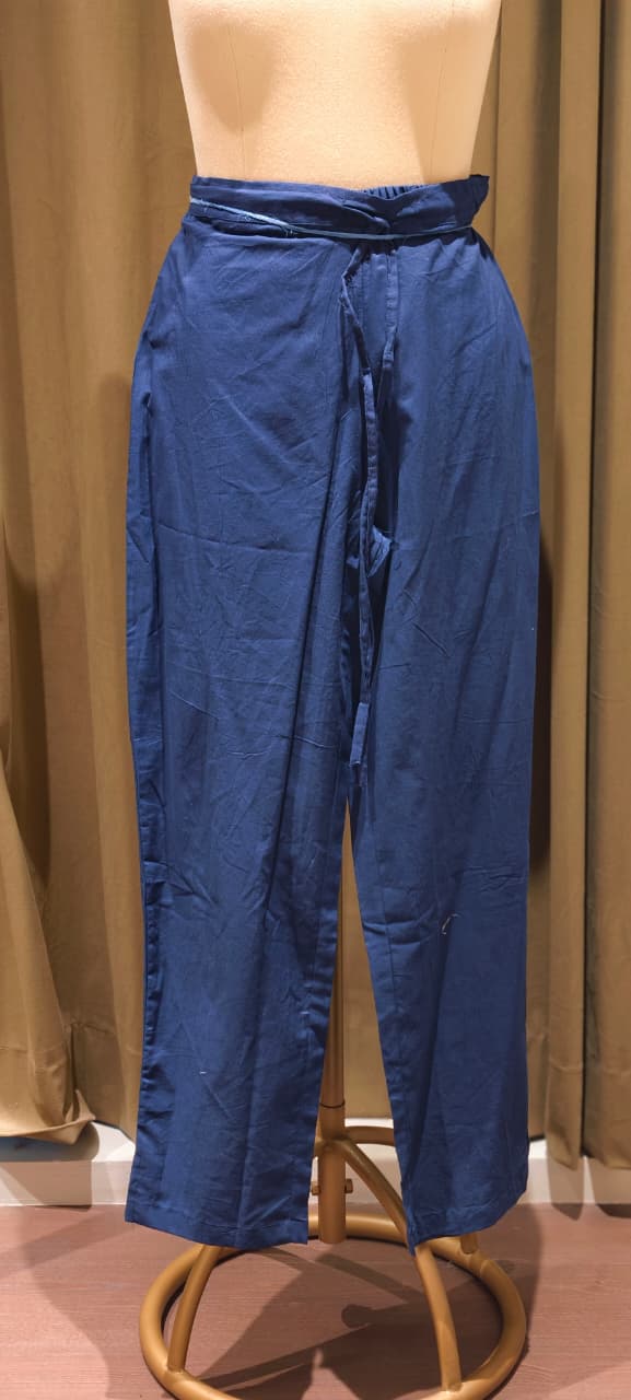 Elegant Navy Blue Mul Cotton Kurta Pant Set with Artistic Floral Print & Pleated Detailing-14485 RB192