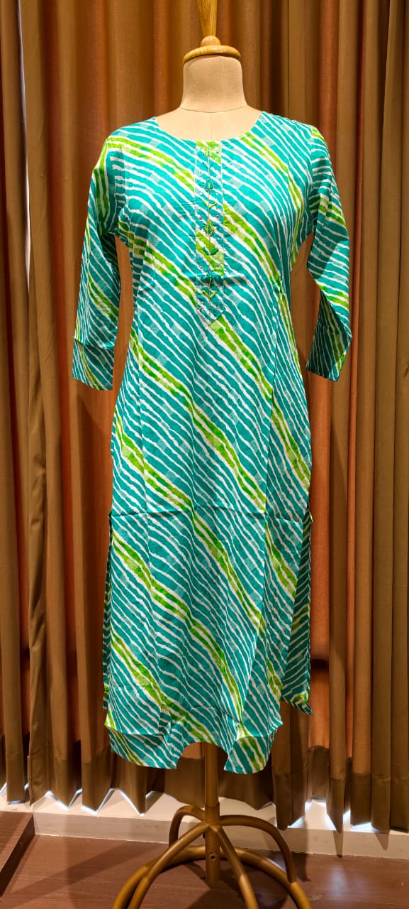 Vibrant Cotton Leheriya Only Print Kurti Embroidered Yoke Detailing-14264 RB186