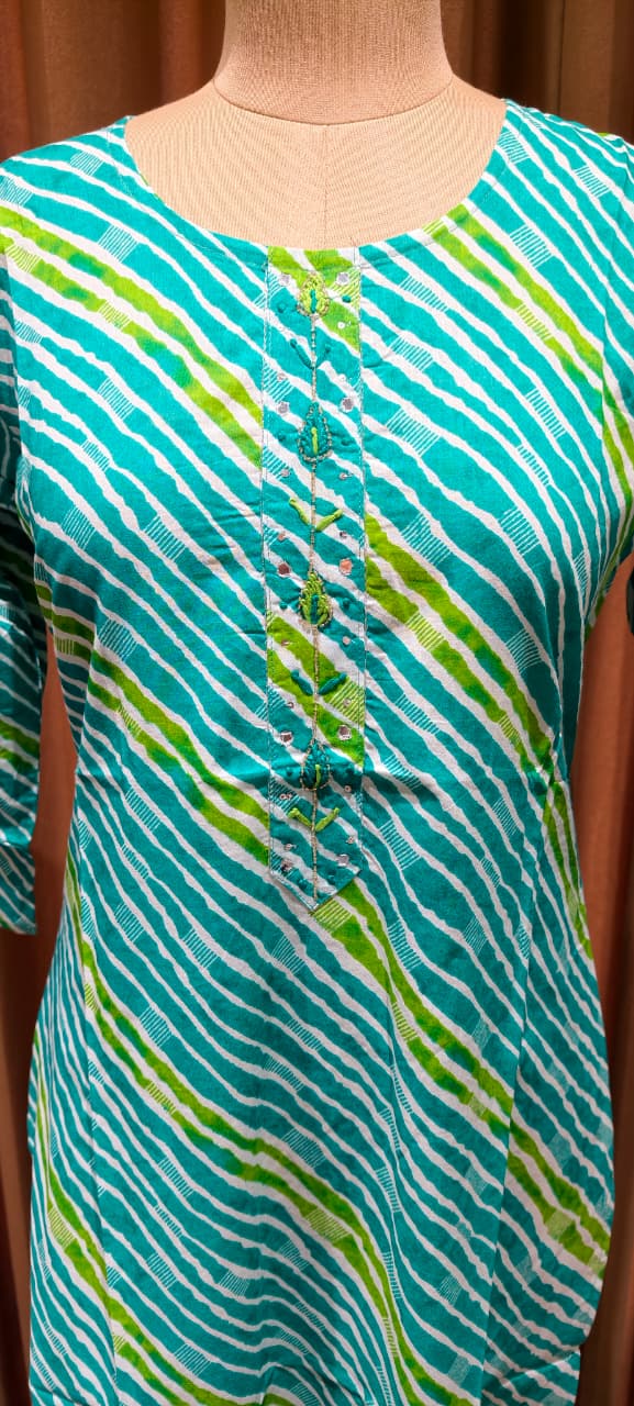 Vibrant Cotton Leheriya Only Print Kurti Embroidered Yoke Detailing-14264 RB186