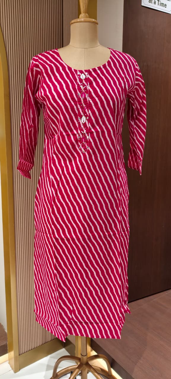Vibrant Cotton Leheriya Only Print Kurti Embroidered Yoke Detailing-14264 RB186