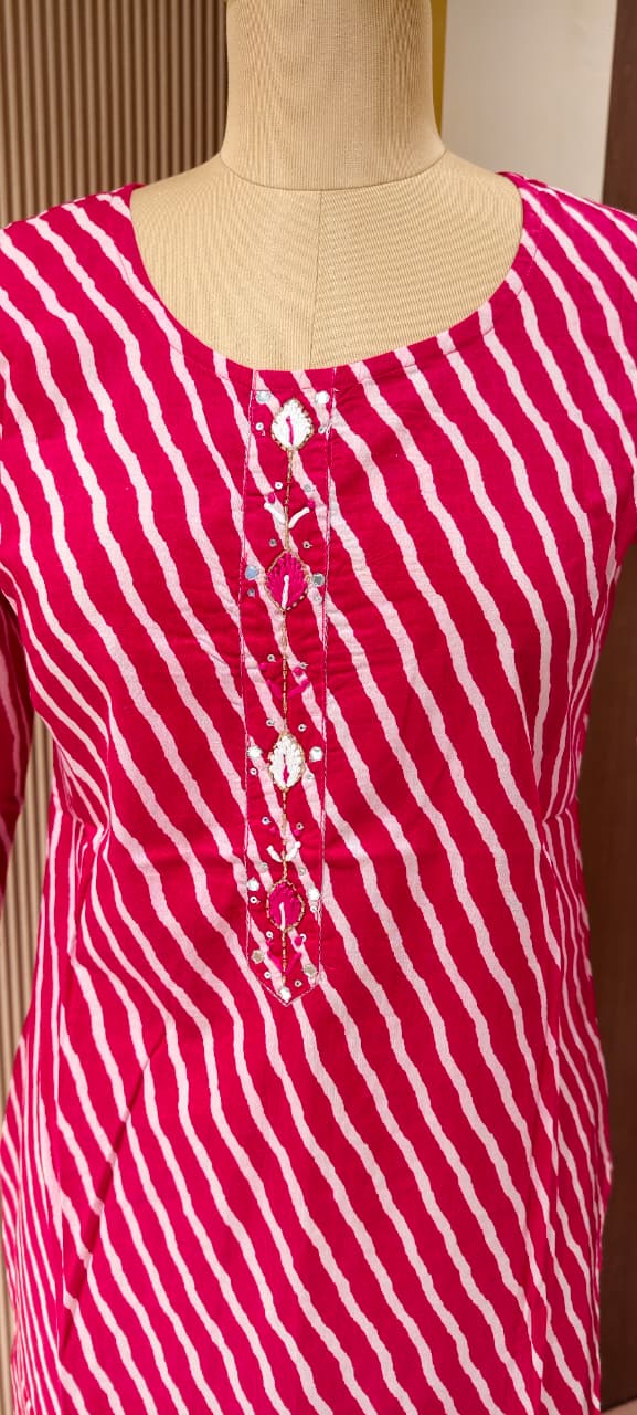 Vibrant Cotton Leheriya Only Print Kurti Embroidered Yoke Detailing-14264 RB186