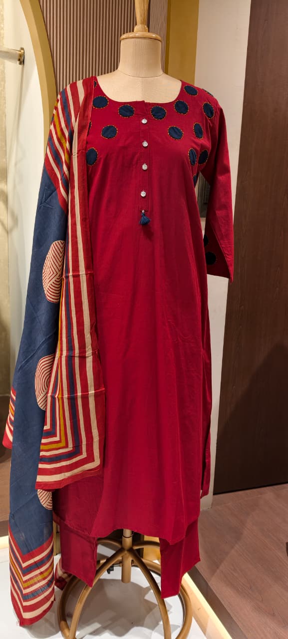 Stylish Cotton Full Suit Collection with Bold Polka Dot Detailing Full Suit Set-14214 RB201