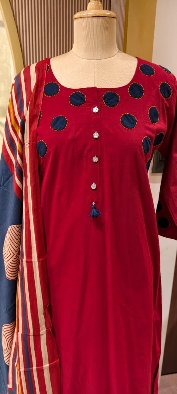 Stylish Cotton Full Suit Collection with Bold Polka Dot Detailing Full Suit Set-14214 RB201
