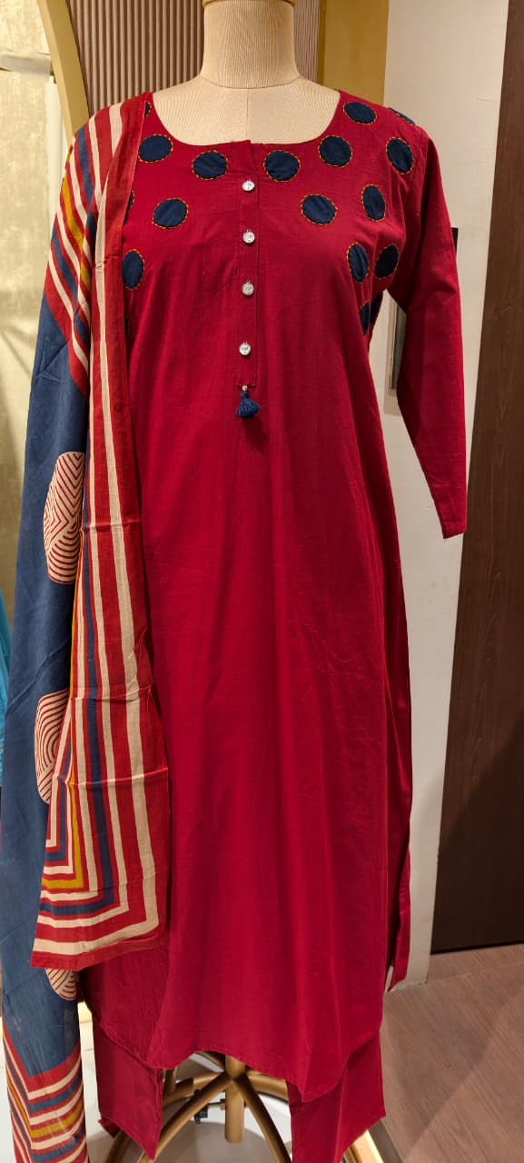 Stylish Cotton Full Suit Collection with Bold Polka Dot Detailing Full Suit Set-14214 RB201