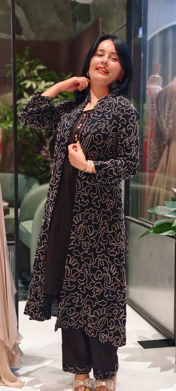 Very Stylish Weavin Thread Embroidered Look Jacket With Kurta Pant Set In Cotton Fabric-14272 RB195