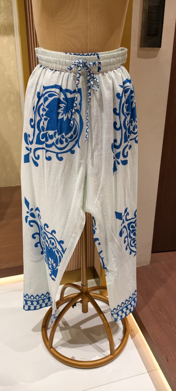 Linear Patterned Motif Summer Wear Collared Long Length Kurta Pant Set In Cotton Fabric-14272 RB190