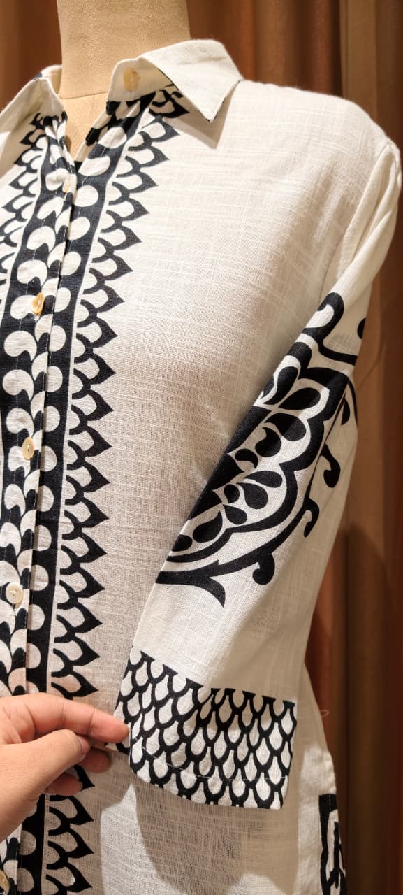 Linear Patterned Motif Summer Wear Collared Long Length Kurta Pant Set In Cotton Fabric-14272 RB190