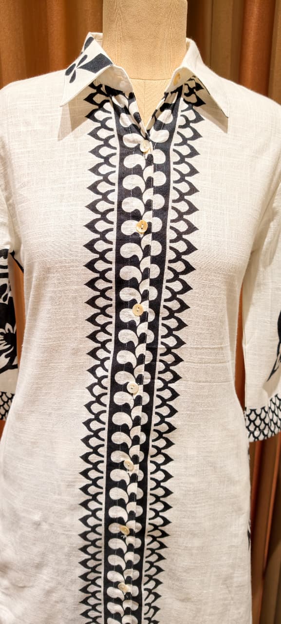 Linear Patterned Motif Summer Wear Collared Long Length Kurta Pant Set In Cotton Fabric-14272 RB190