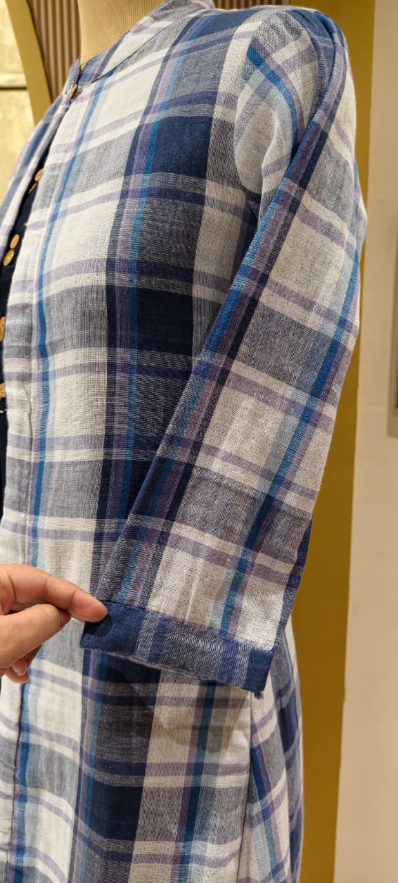 Checks Block 3-Piece Indo Wear Jacket With Kurta Pant Set In Cotton Fabric-14268 RB198
