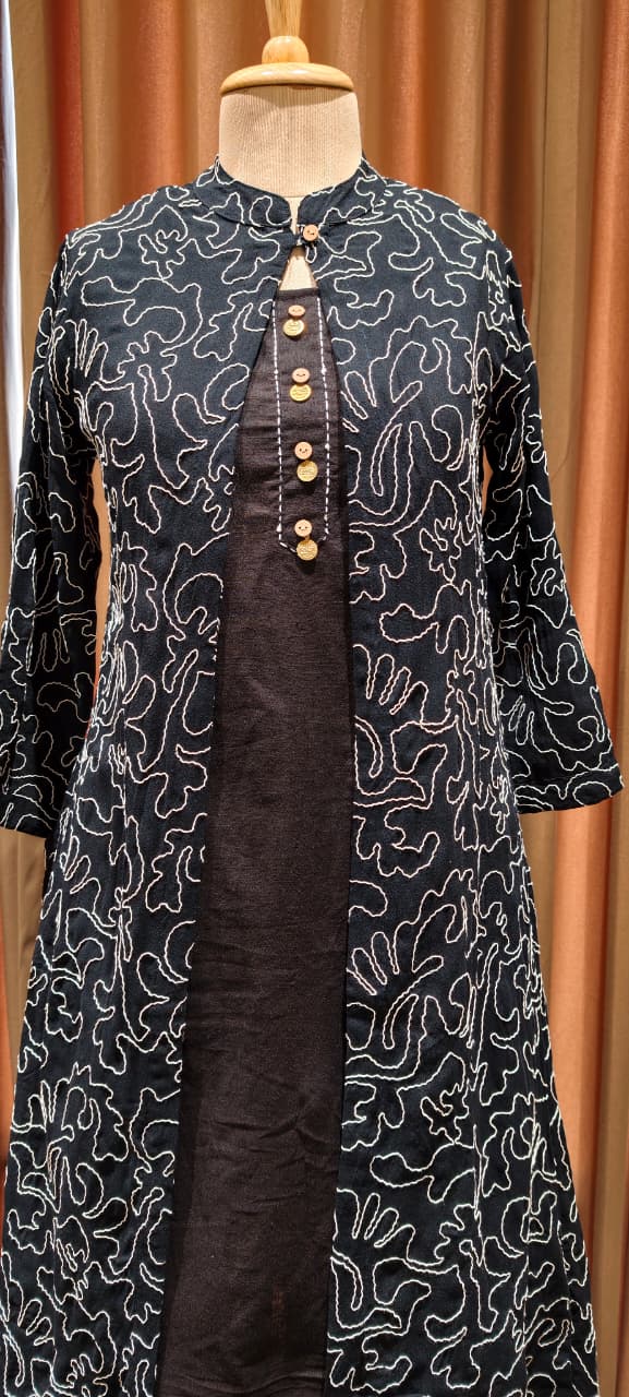 Very Stylish Weavin Thread Embroidered Look Jacket With Kurta Pant Set In Cotton Fabric-14272 RB195