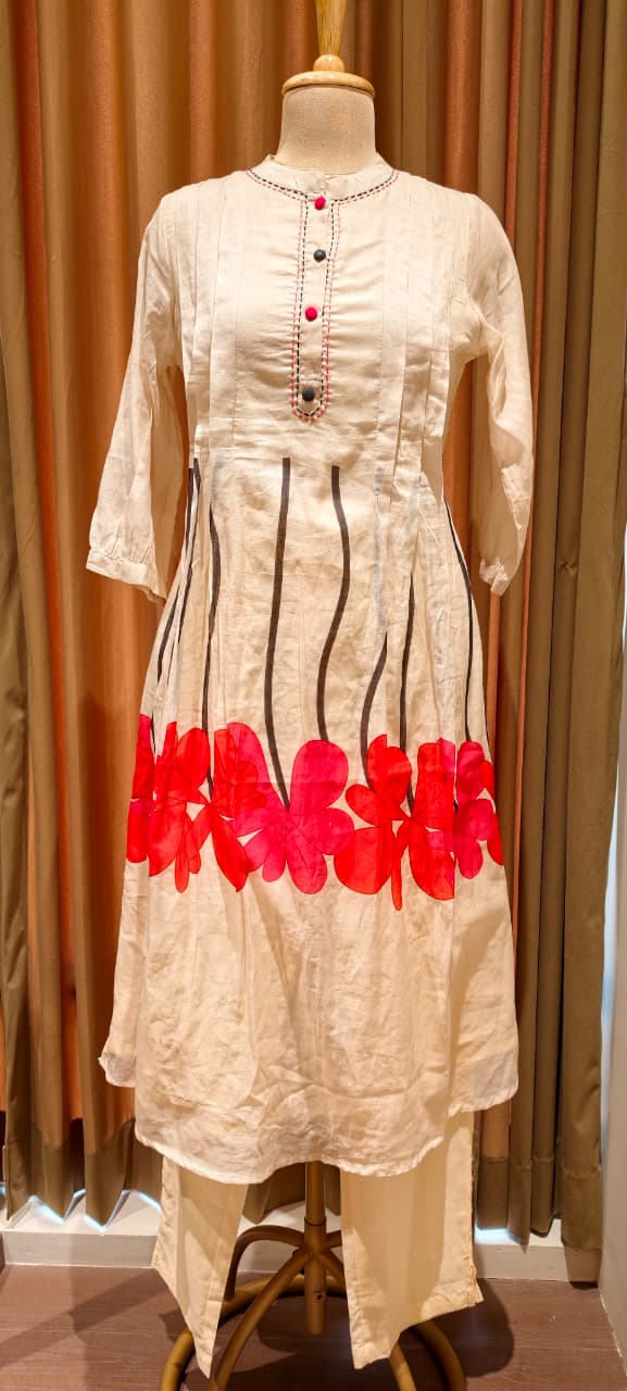 Pleated Peplum Style Beautiful Floral Printed Mul Cotton Summer Friendly Kurta Pant Set-14145 RB196