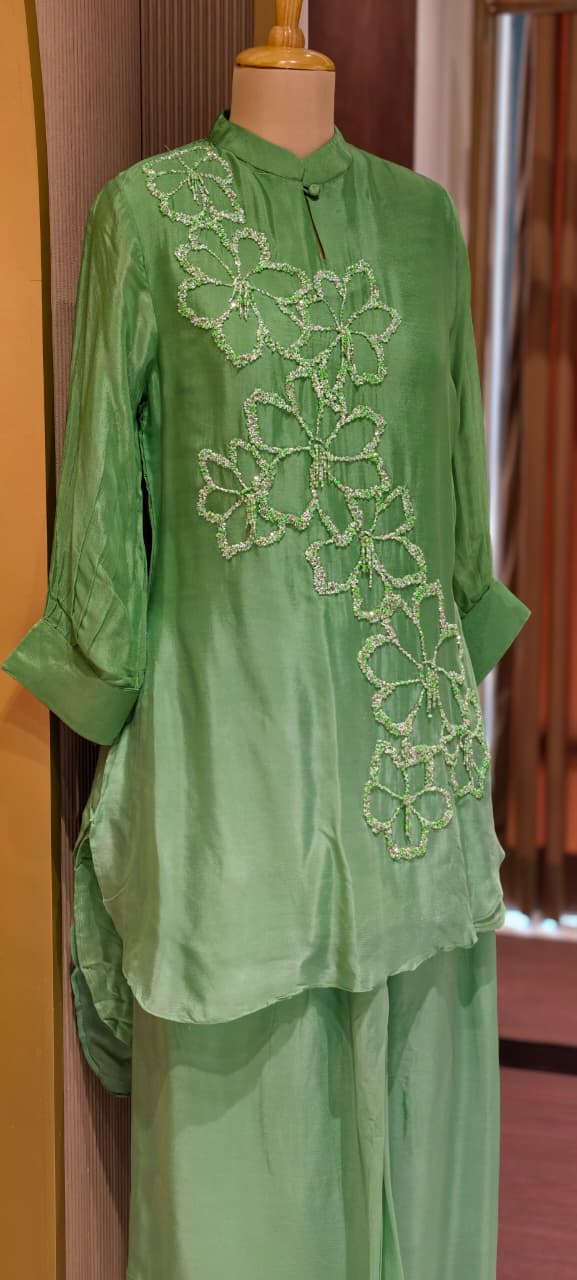 Sequin Cut Dana Tuti Fruti Look Floral Embroidered Chinon Co-Ord Sets- 14246